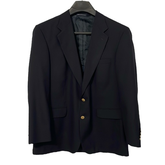 Lands' End men’s Size 44R‎ two button navy blue blazer sport coat.Vintage.